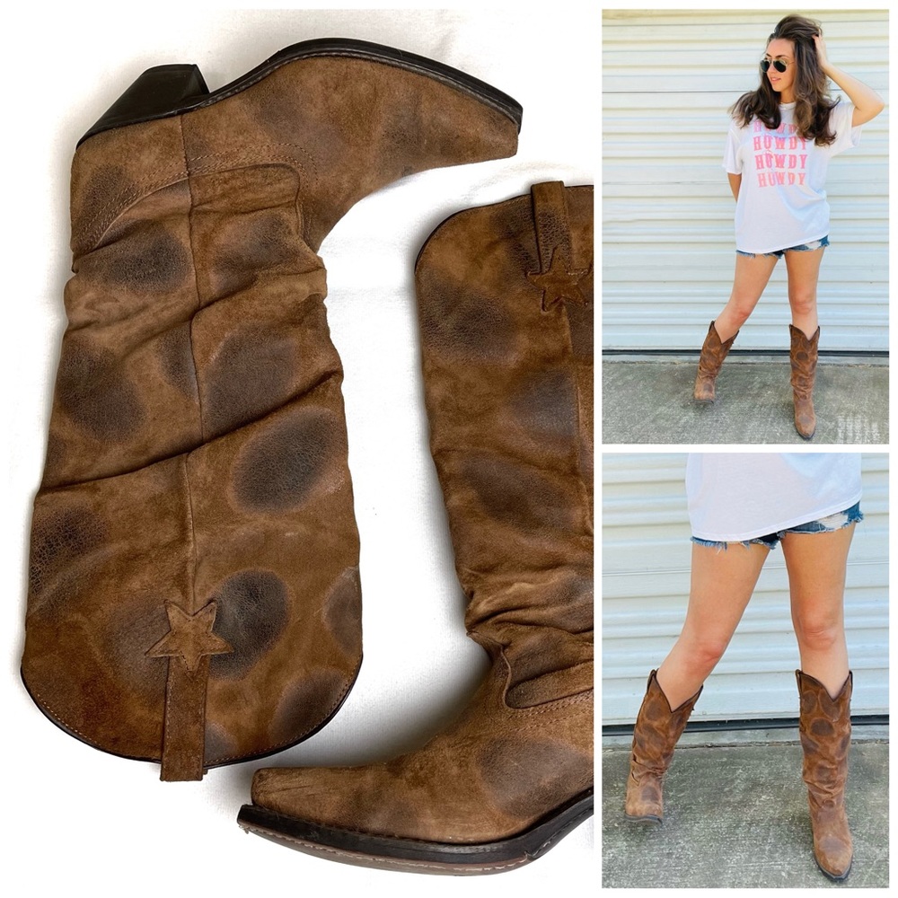 DINGO Suede Soft Leather Slouch Cowgirl Boots